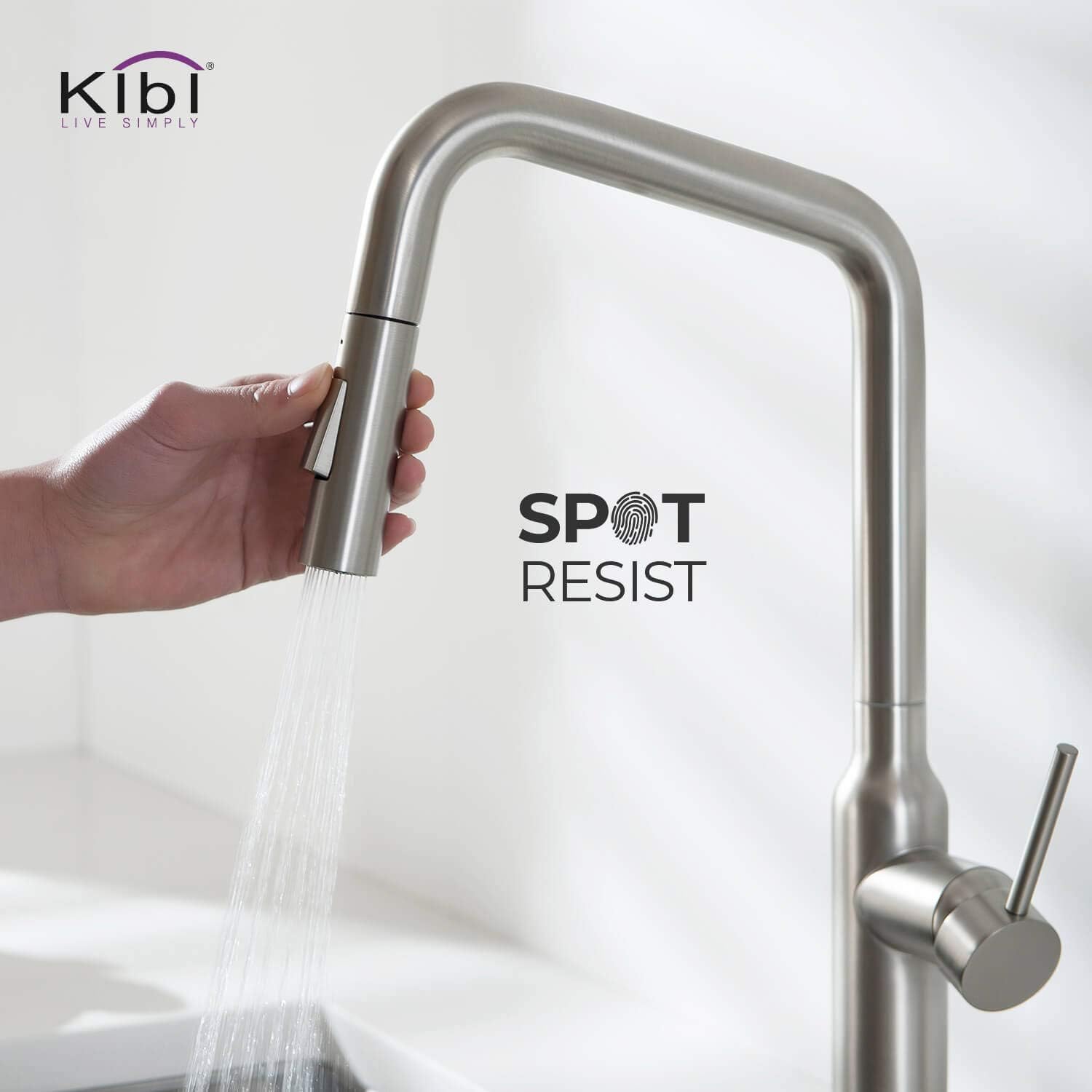 KIBI Macon Single Handle Pull Down Faucet for Kitchen Sink | Solid Brass High Arc Faucet Spout | 360 Degree Swivel Kitchen Faucet with Pull Down Sprayer | Brushed Nickel (KKF2007)
