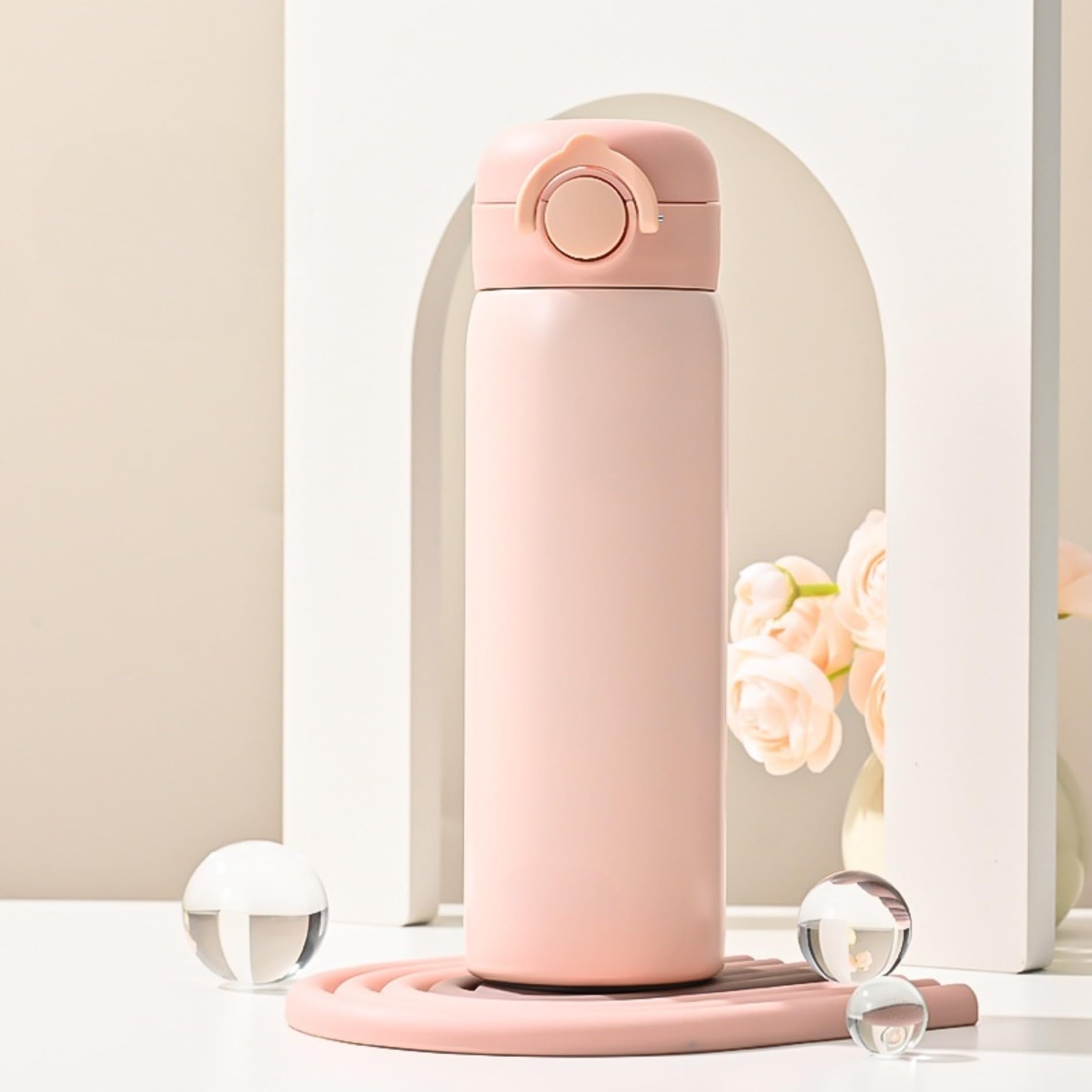 316 Stainless Steel Insulated Water Bottle 17OZ/500ml, Coffee Travel Mug,with Snap Flip Lid,for Hot and Cold Drinking (Pink)