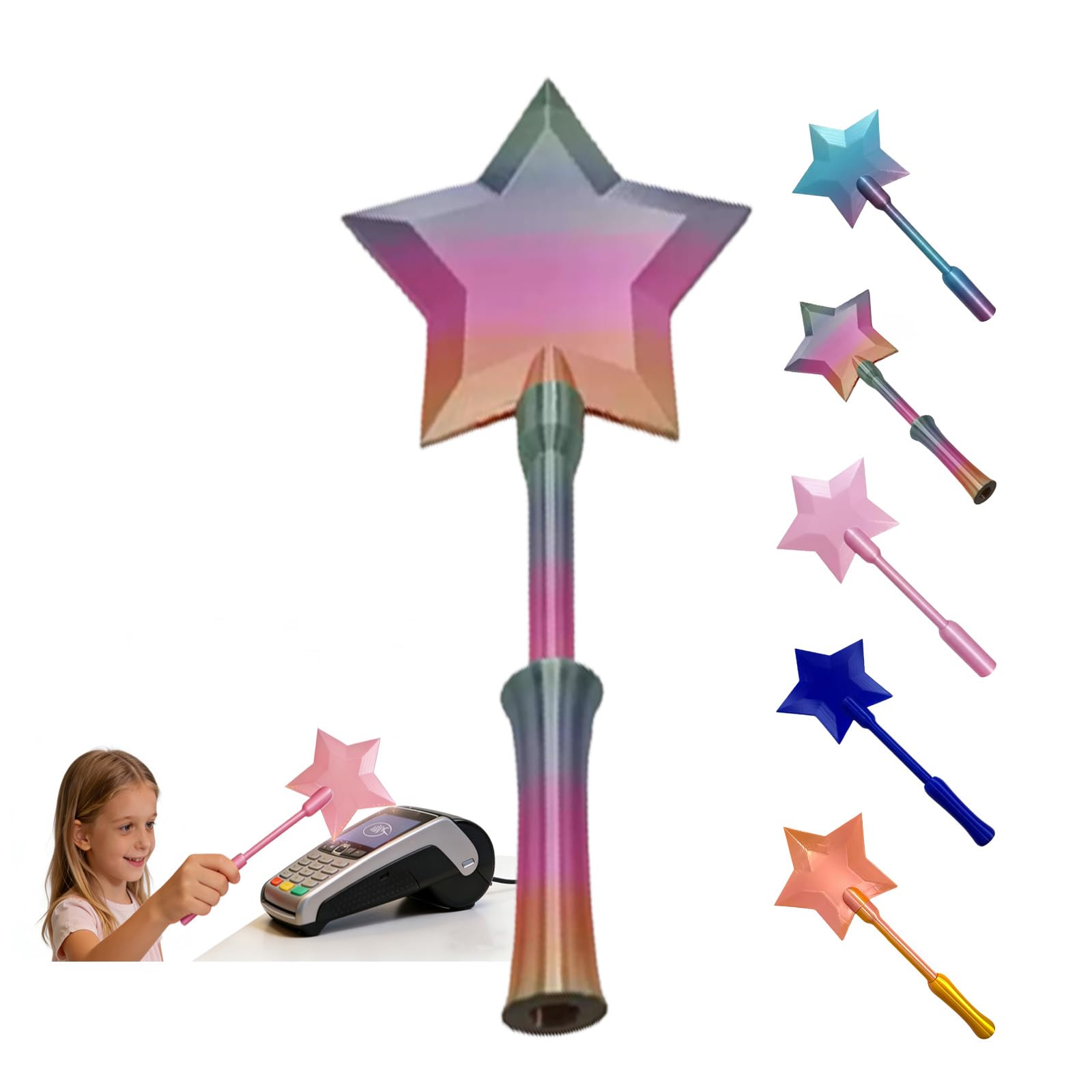 Fairy Wand Credit Card Holder，3D Printed Tap to Pay Wands，Star Magic Wand Contactless Payment Holder，Star Wands for Easy Checkout Suitable Scenarios for Credit Card Payment (Rainbow) - 1