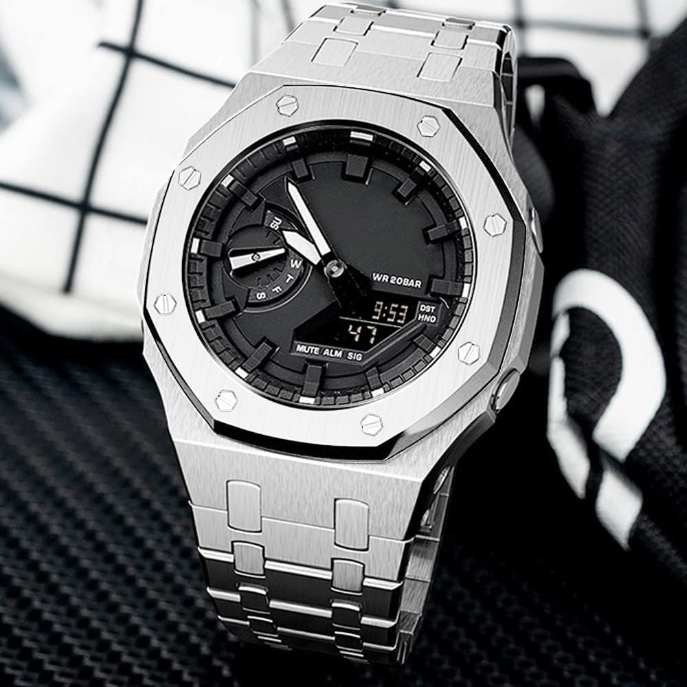 GA2100 Metal Watch Band Case Replacement Kit, Stainless Steel Strap Bezel Accessories Compatible with Casio Mens G-Shock GA2100/GA-2110 Watches
