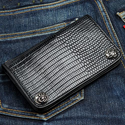 Genuine Black Lizard Skin Leather Biker Wallets2