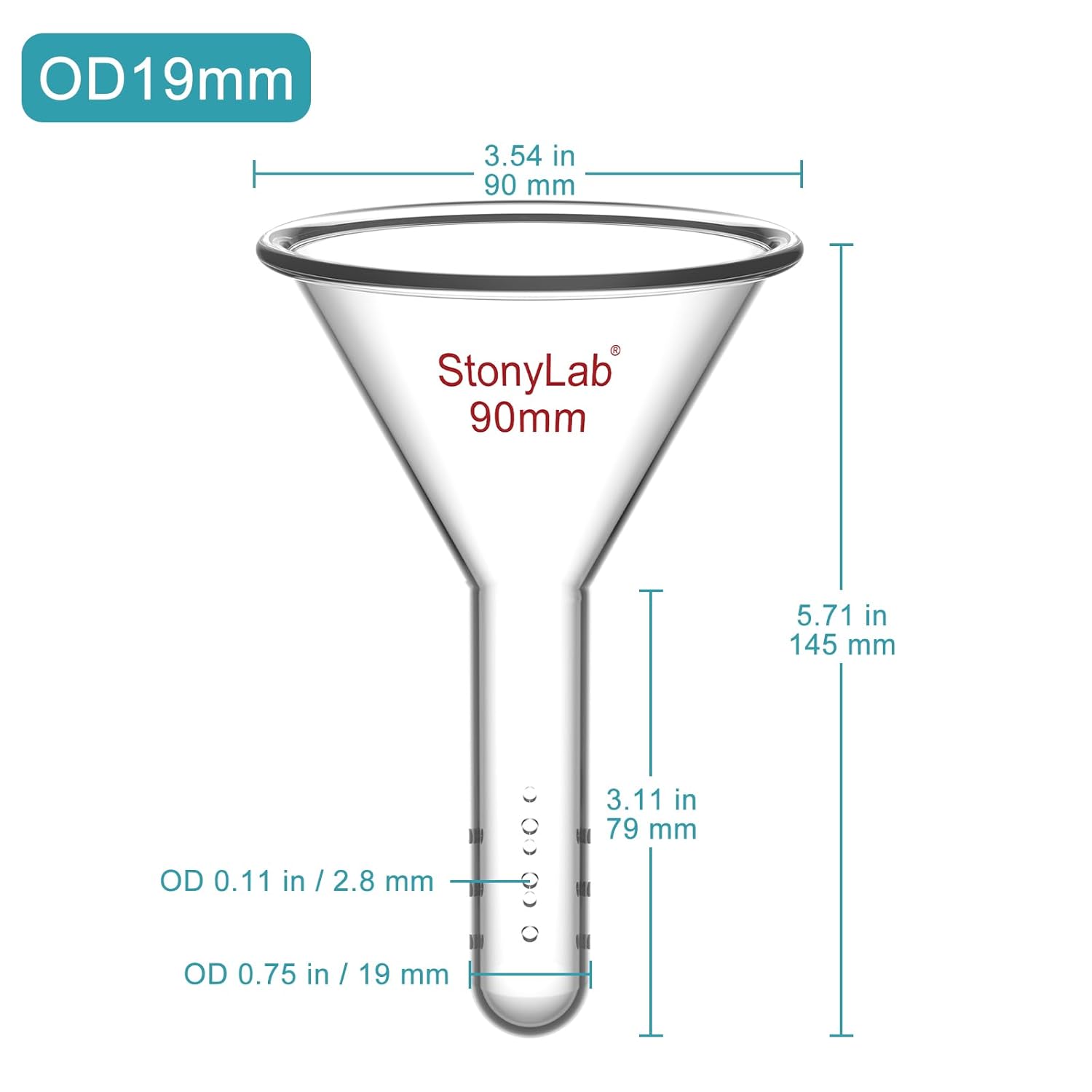 stonylab Perforated Glass Funnel for Flash Chromatography, Borosilicate Glass Filling Funnel, 19 mm OD Handle, Laborary Glassware