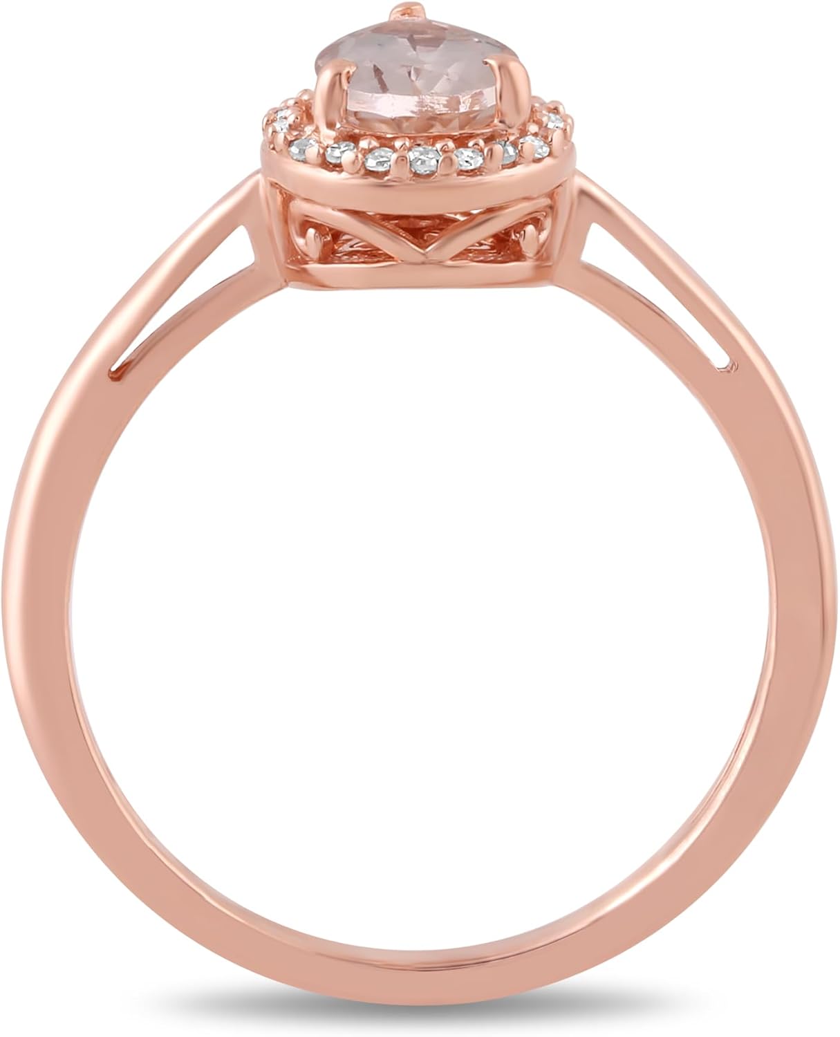 Jewelili 10K White or Rose Gold Halo Ring for Women | 8X5 MM Pear Cut Aquamarine or Morganite & Natural White Round Diamonds | Luxury Jewelry Gift for Her | Gift Box Included