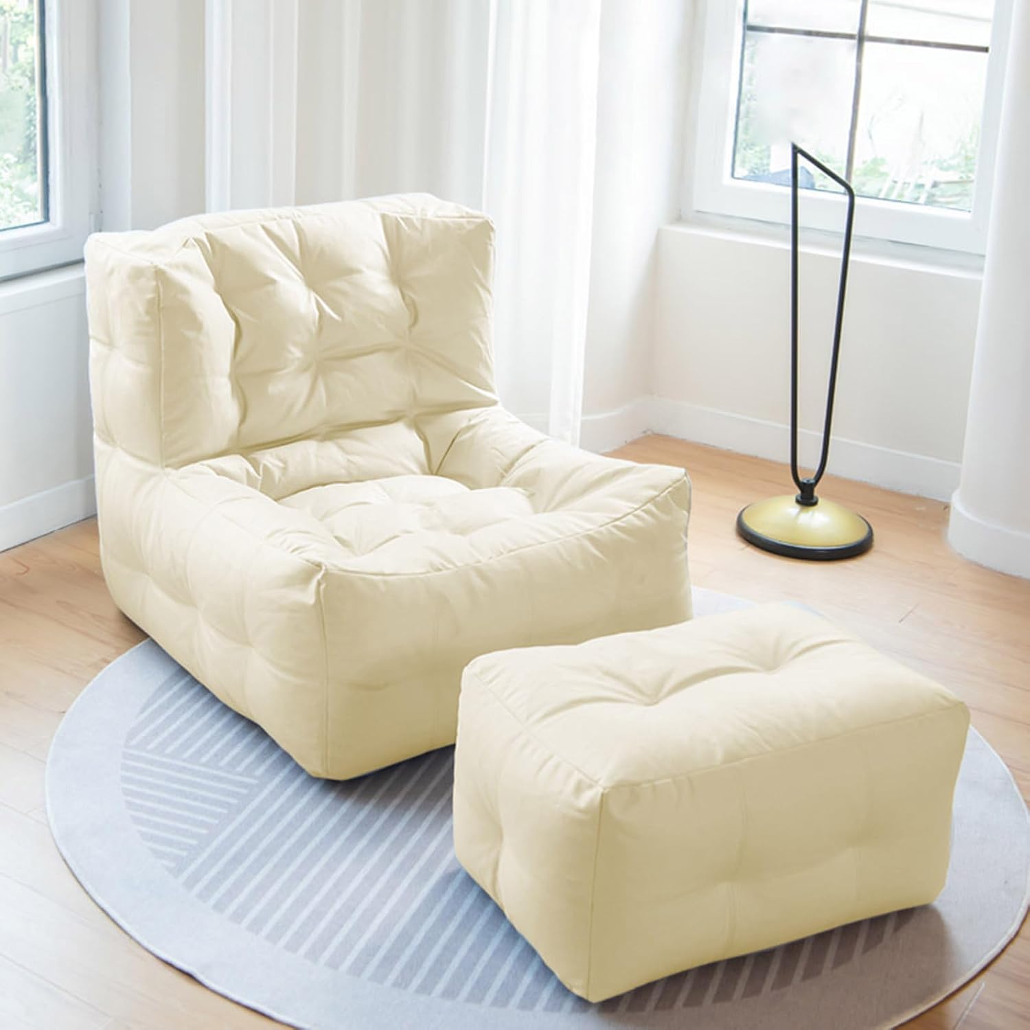 Bean Bag Chairs Cover for Adults, (No Filler) Big Bean Bag Lounger Chairs, Waterproof Bean Bag Lazy Sofa for Living Room, Bedroom or Balcony (White)