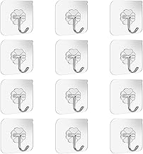 Adhesive Wall Hooks Bathroom Kitchen 12 Packs Heavy Duty 22lb(Max) Nail Free Sticky Hangers with Stainless Utility Towel Bath Ceiling Hooks