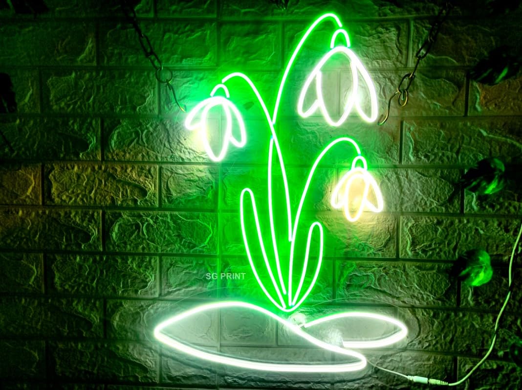 SG PRINT Flower Neon Sign LED Flower Neon Light Sign for Bedroom Wall Decor Flower Shop Business Sign Neon Sign for Living Room Wall Art Decoration Girl Gift Birthday Gift(24X12) white+Green-image-26