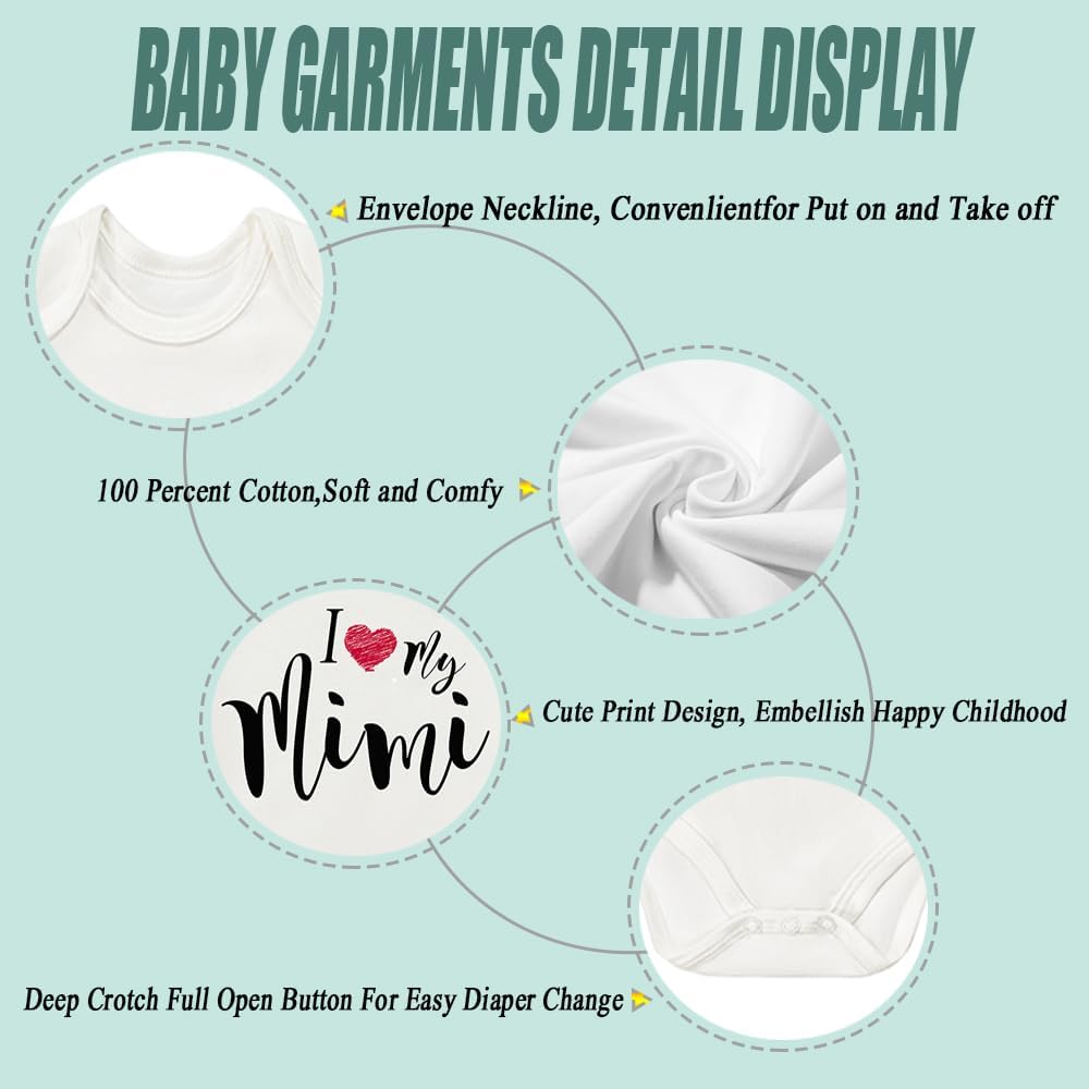 I Love My Mimi Bodysuit, Newborn Boy Clothes, Cute Grandma Outfit, Funny Boys Girls Short Sleeve Jumpsuit Clothing - Image 3