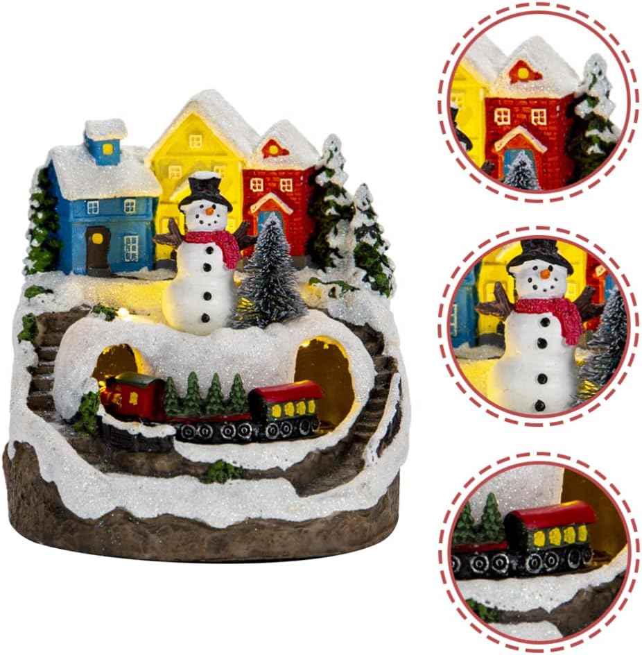Gadpiparty Christmas Village House with Music and Led Lights Decorative Lighted House with Train Holiday Tabletop Ornament for Home Christmas
