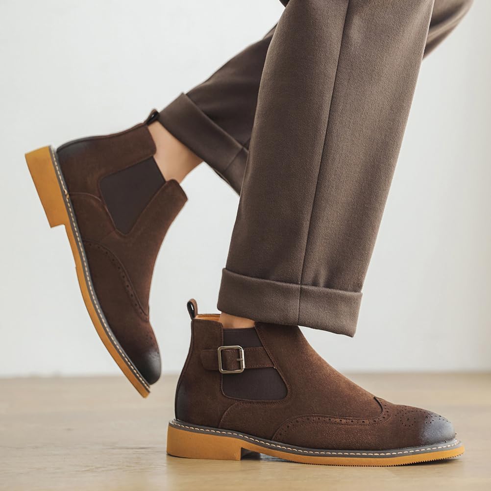 Mens Chelsea Ankle Boot PU Suede Leather Slip-On Classic Dress Comfort Casual Buckle Chukka Boots - Image 6