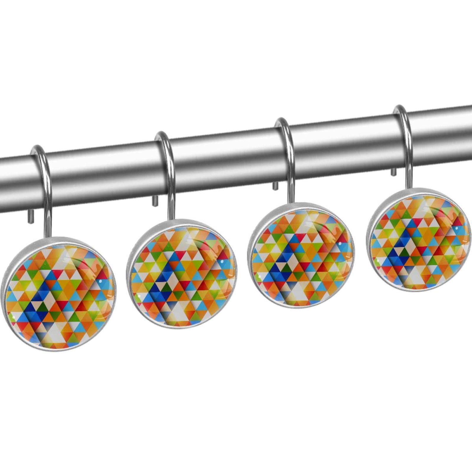 Runde Duschvorhanghaken Aus Glas – Edelstahl-Ringe, 12 Stück, Mit Marmor-Optik, Für Standard-Stangen (bis 28 Mm)