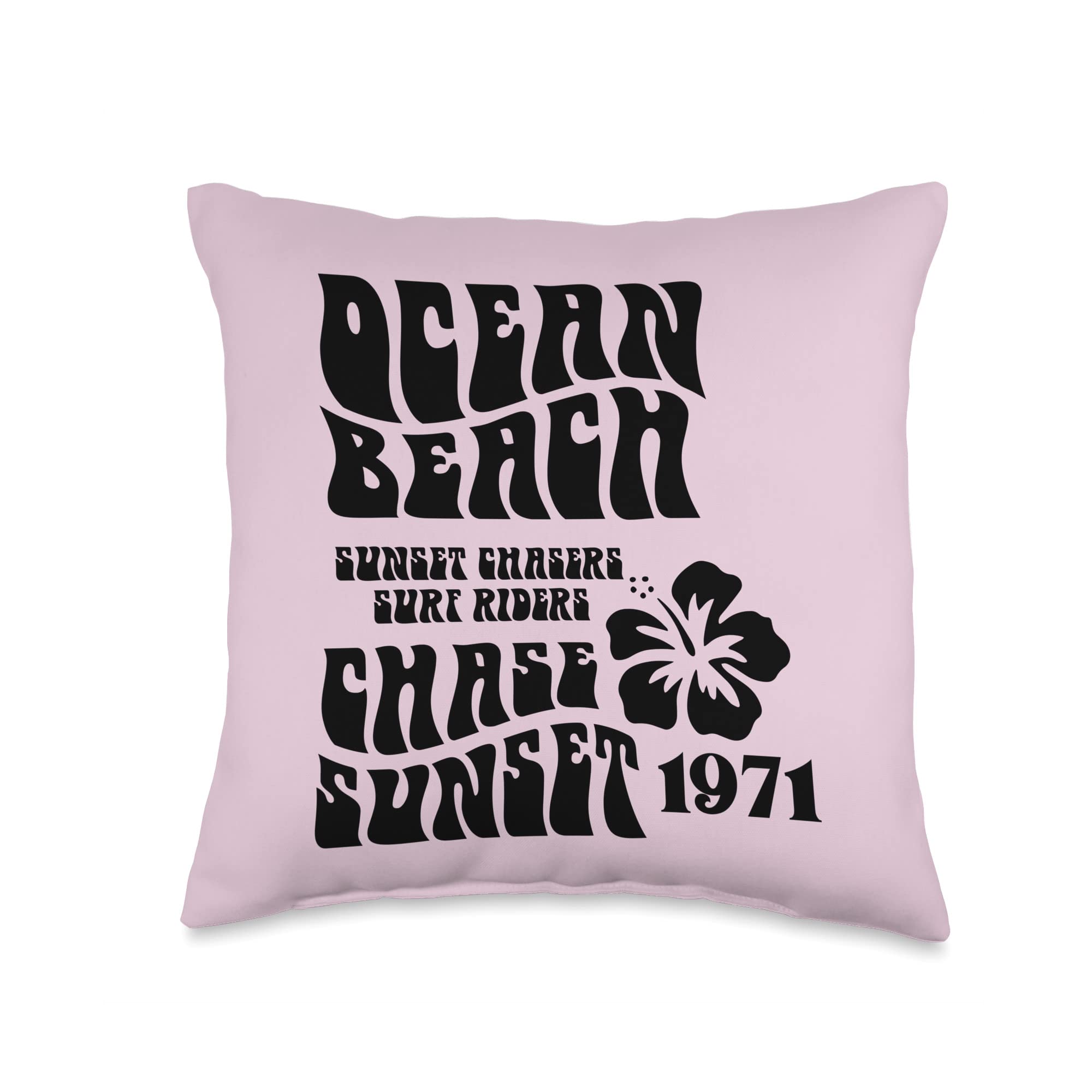 Ocean Beach Chasers surf Riders Chase Sunset 1971 Throw Pillow, 16x16, Multicolor