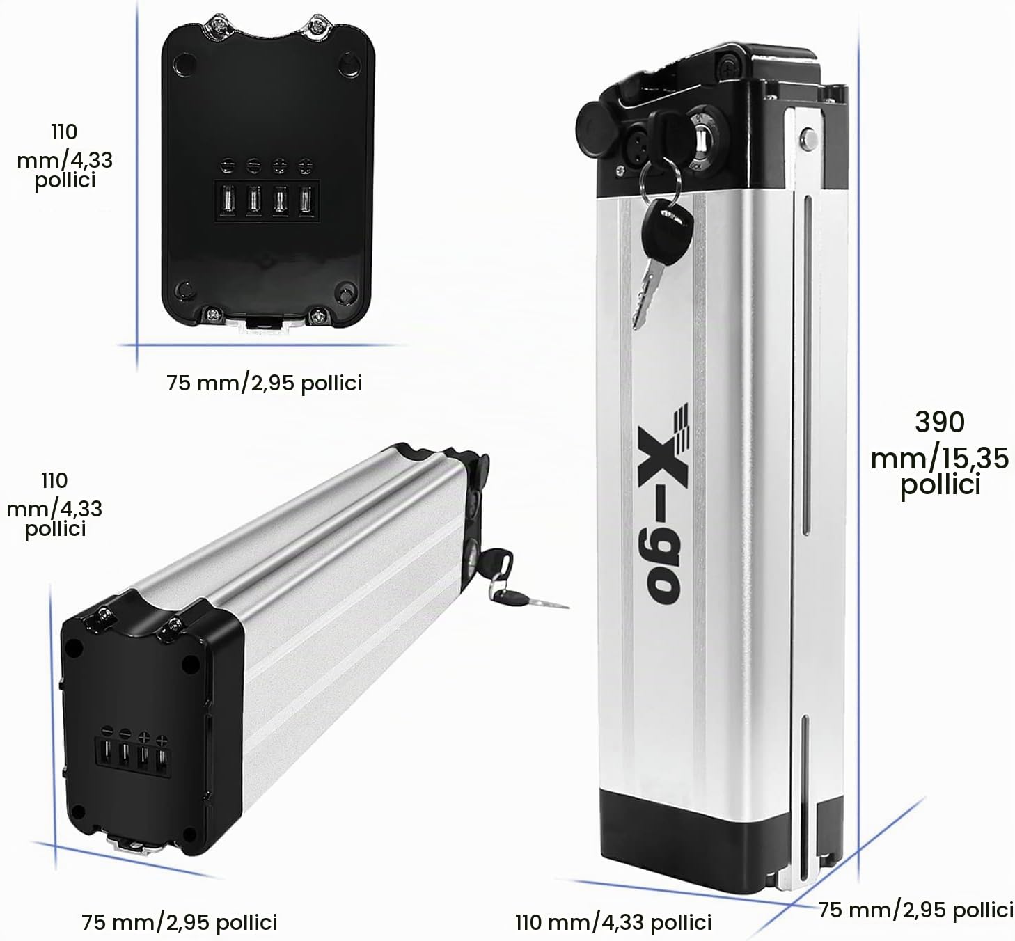 Yinyu X-go Bike Batterie 36V, Ebike Batteria 10Ah per Motore Batteria Della Bicicletta Elettrica (36V 10AH 4Pin Yingyu)