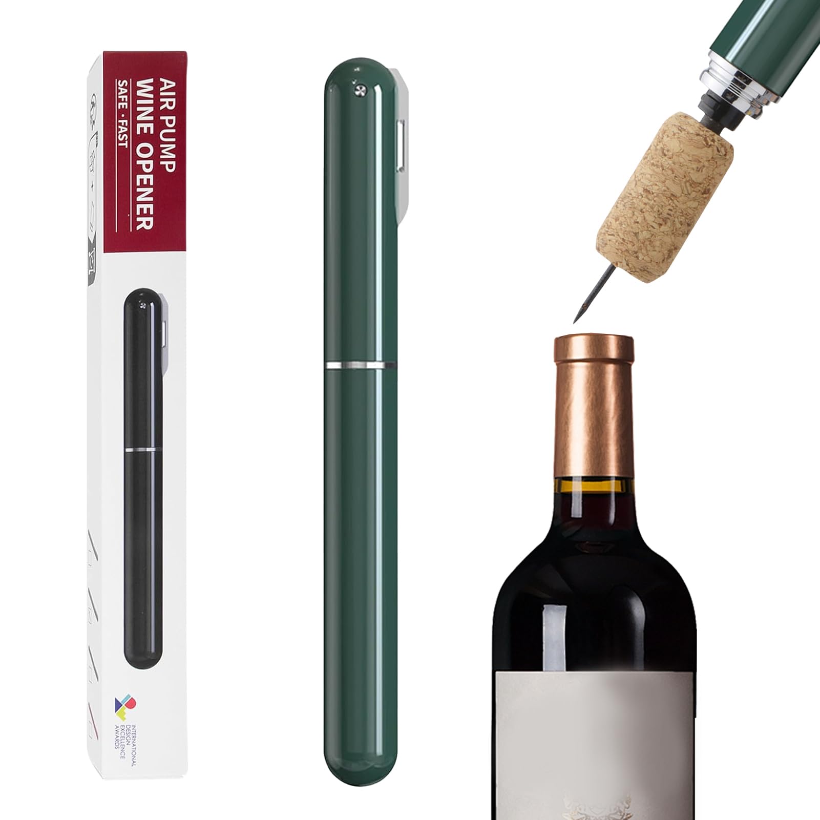 Abrelatas de vino de presión de aire 2 en 1, con Corta Cápsulas, Sacacorchos Manual Portátil, Abrebotellas de Vino, Abrebotellas de Vino, Apertura Rápida, para Viajes y Regalo para Amantes (Verde)