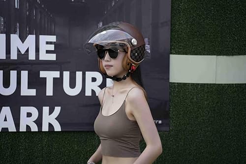 Miniatura 7 de Casco de motocicleta de doble visera 34 de cara abierta para hombres y mujeres, aprobado por DOT, unisex, casco retro para ciclomotor, crucero,