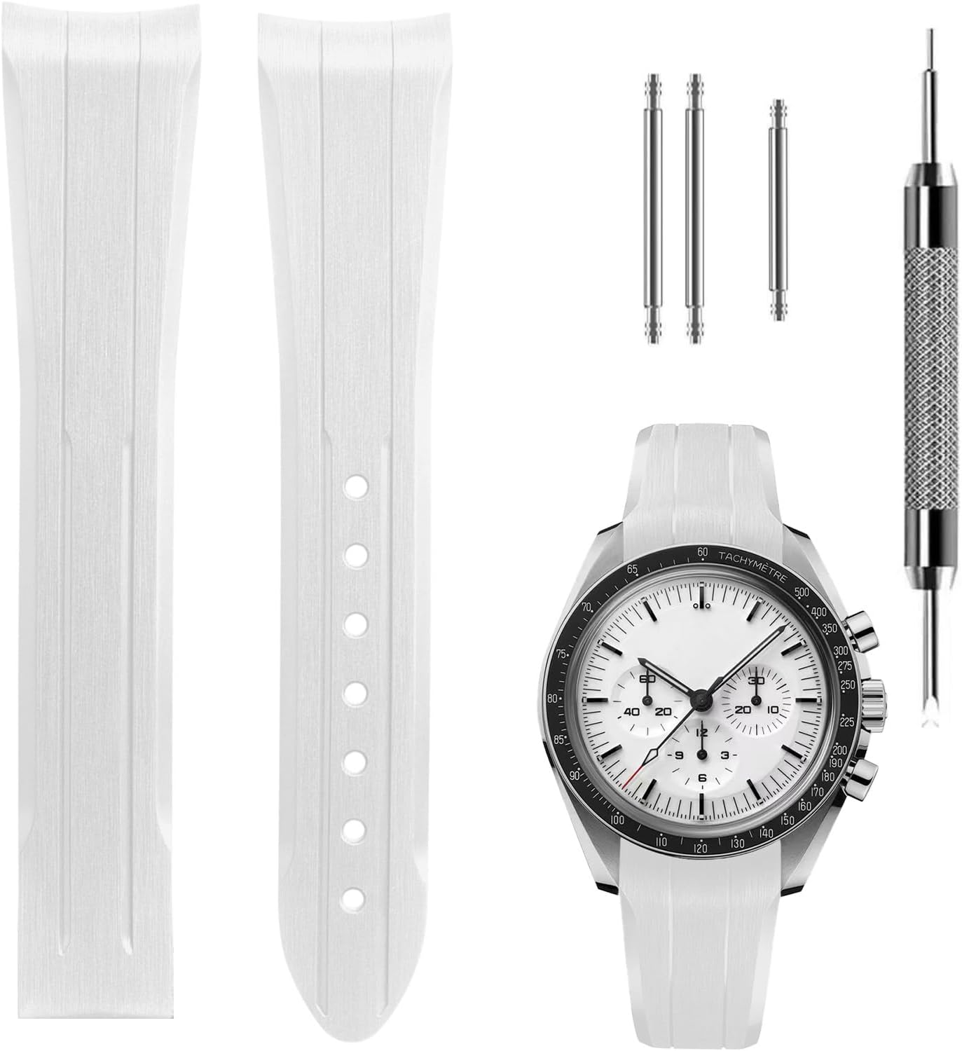 Premium Liquid Silicone Watch Strap 20mm, Compatible with Omega Speedmaster Professional Moonwatch 42mm, Seamaster & Swatch x Omega MoonSwatch, Soft Rubber Band with Fine Linear Texture