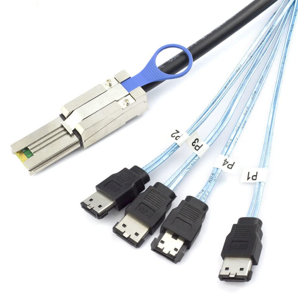 Mini SAS SFF-8088 26P to 4 Ports E-SATA 7P Female Server Hard Drive Connection Cable (1m,Black)