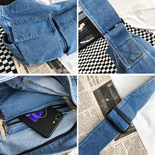 Image of Denim Shoulder Bag Canvas Messenger Bag for Women Men Tote Bag Casual Retro Aesthetic Crossbody Bag Handbag