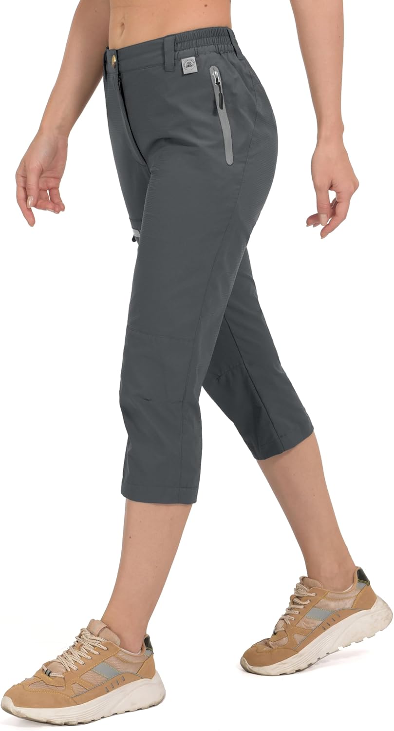 Mapamyumco Women's Cargo Capri Pants Hiking Capris Casual Travel Quick Dry Lightweight Outdoor with Zip Pockets