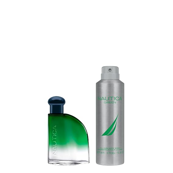 Nautica Color Green Giftset 1.6 fl oz EDT + 5.9 oz Deodorizing Body, Woody Fougere, Notes of Ginger, Geranium and Vetiver, Men's Duo Pack, Long Lasting, Everyday Fragrance
