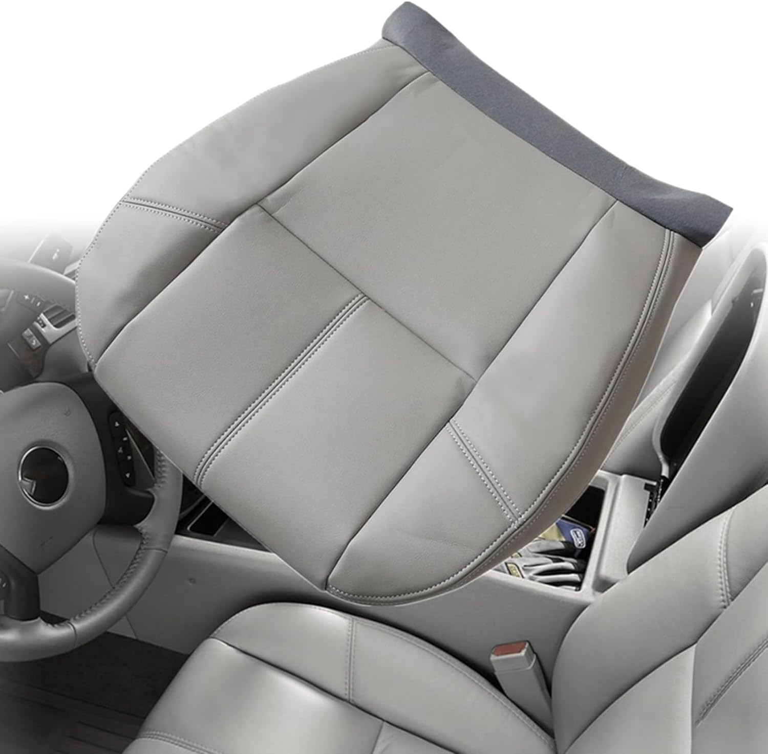 NLQR Front Driver or Passenger Side Bottom Replacement Microfiber Leather Seat Cover Gray Compatible with Chevy Silverado Tahoe Suburban Avalanche Compatible with GMC Sierra Yukon XL 2007-2014