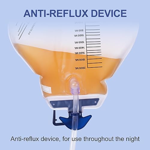 Miniatura 3 de Bolsa de drenaje urinario de 67.6 fl oz, bolsas de catéter con clips ajustables, cámara antirreflujo y tubo de 48 pulgadas, gancho colgante para uso