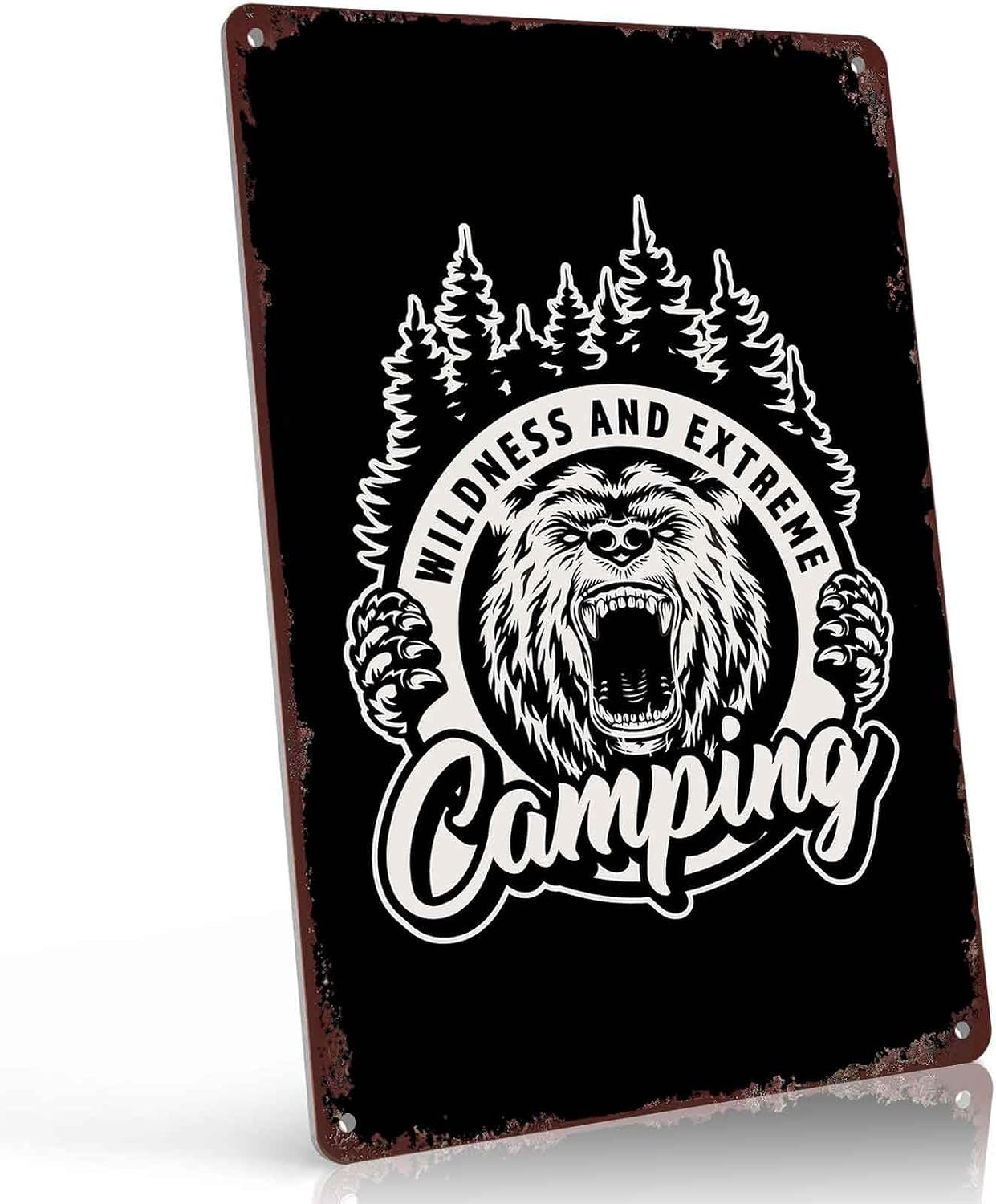 Wilderness Extreme Camping Bear Metal Sign Camping Wall Decor 8 x 12 Inch