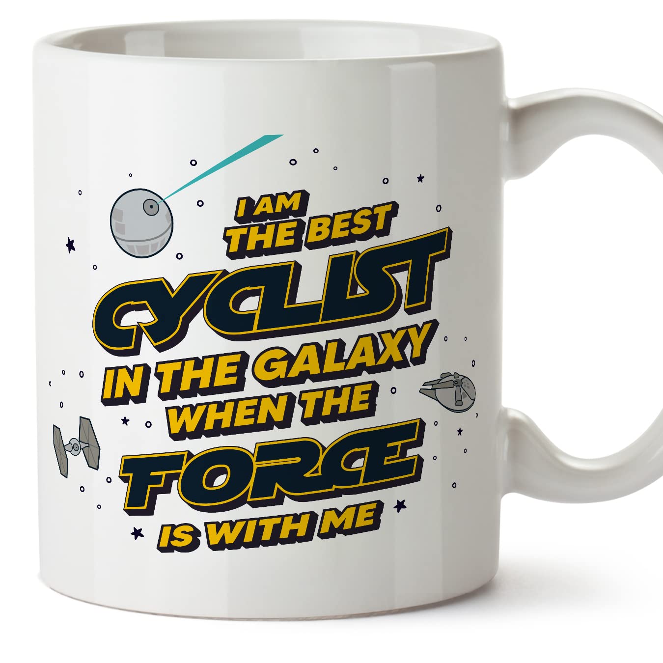MUGFFINS Cyclist Mug - in English - Best in The Galaxy The Force is with Me - Funny Gift for Colleagues - Ceramic 11oz Mug