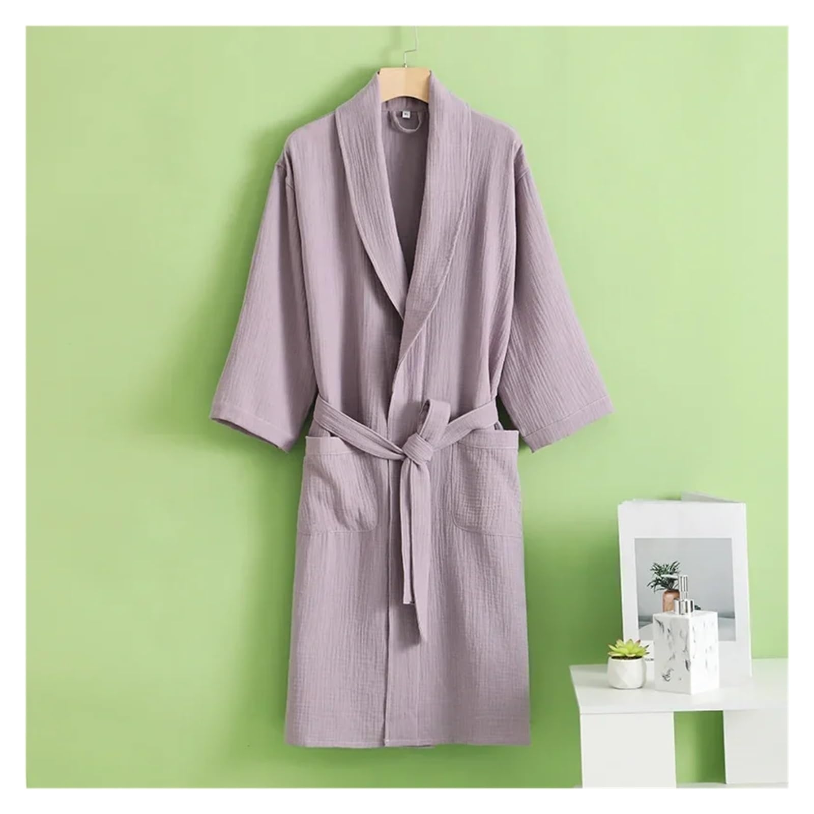 Albornoz fino de verano algodón color liso, pijama hotel absorbente y secado rápido for hombre mujer para Spa Ducha Playa