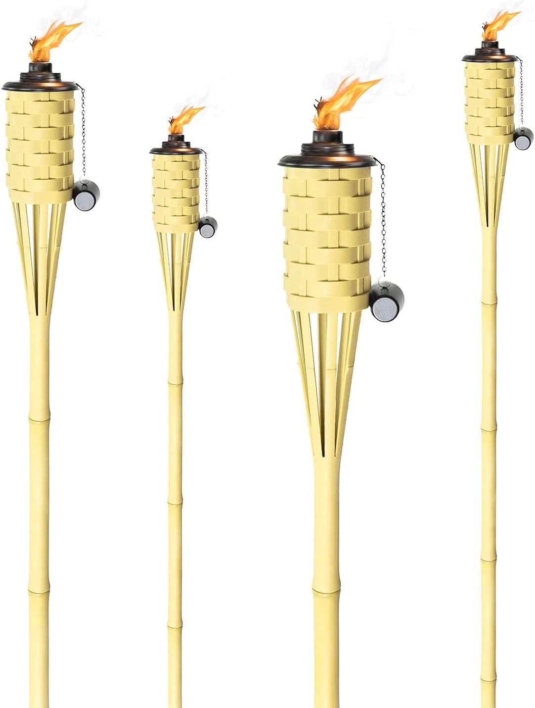 ONETHATCH Synthetic Bamboo Torches (4pack); Weather-Resistant Large Island Citronella Torch for Outdoor Lighting, Luau, Party, and Garden Decor; Wide-Mouth Canister, Stands 60" Tall