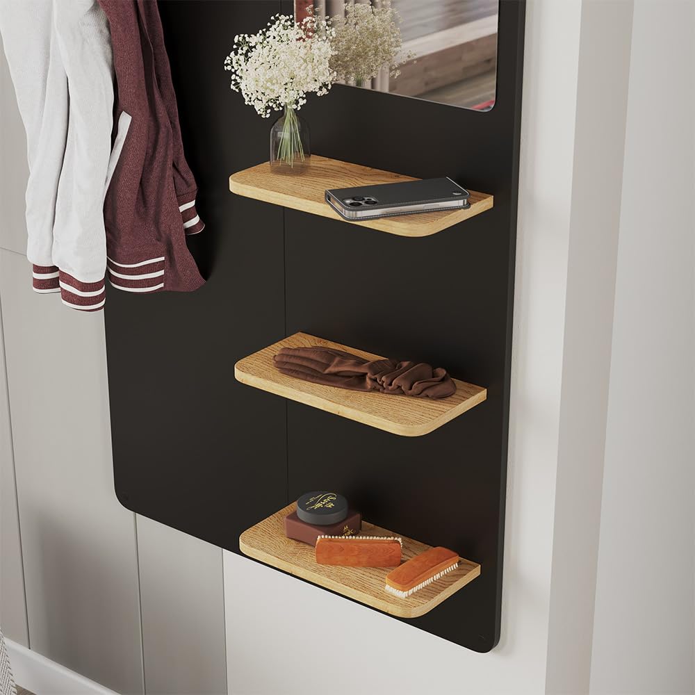Vicco Appendiabiti da parete Jochen, Nero/quercia, 70 x 150 cm con specchio, da parete con ripiano per scarpe e borse