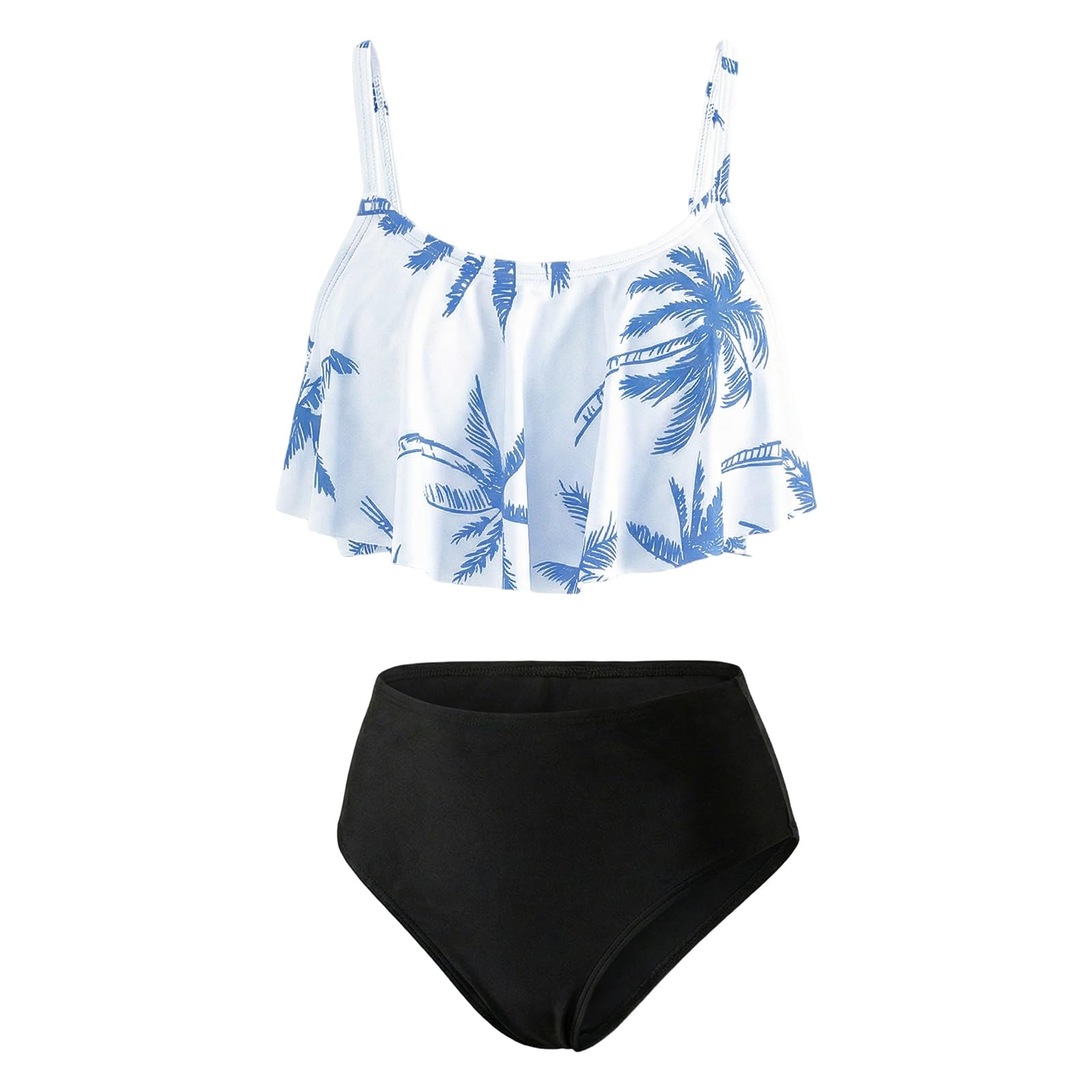Bikini Set per Ragazze Bambina 2 Pezzi Costume da Bagno Volant Top e Slip da Bagno Tankini con Spalline Regolabili Hawaiano Stampa Costumi da Bagno Piscina Spiaggia per Adolescente 7-14 Anni