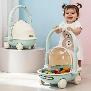 Baybee Kids Shopping Cart with Push Walker & Storage Basket | Light & Music Baby Walker for 6+ Months | Foldable Adjustabl Price In India