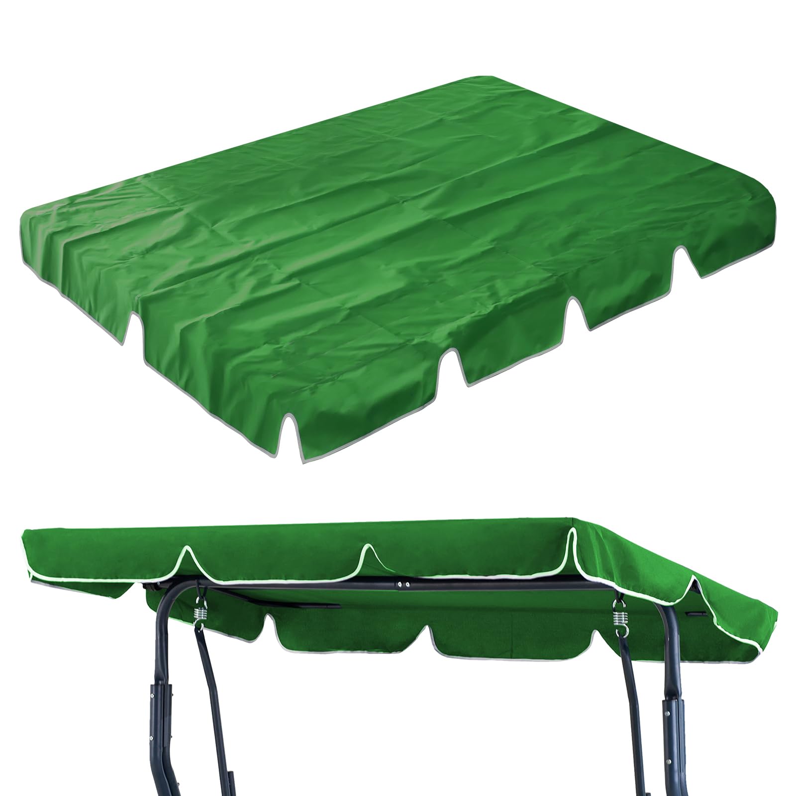 CPROSP Tettuccio Dondolo Impermeabile (180 x 110 cm / 210 x 145 cm) : Copertura Dondolo 3 Posti Universale con 2 Canali , Tessuto 100% Oxford 600D, Impermeabile e Protetto dai Raggi UV, Verde Erba