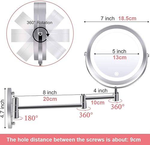 Miniatura 7 de inBEKEA Espejo de maquillaje iluminado con aumento de 10x, espejo de tocador montado en la pared de 7 pulgadas, rotación giratoria de 360 grados con