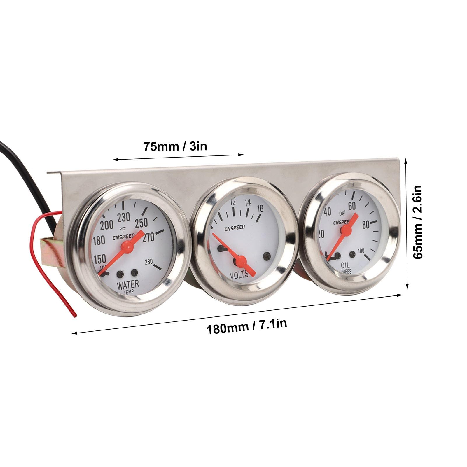 Aramox Kit de Calibre Triple para Automóvil, Kit de Calibre Triple para Automóvil de 52 Mm Esfera Blanca 12 V Presión de Aceite Voltímetro de Temperatura del Agua Medidor de