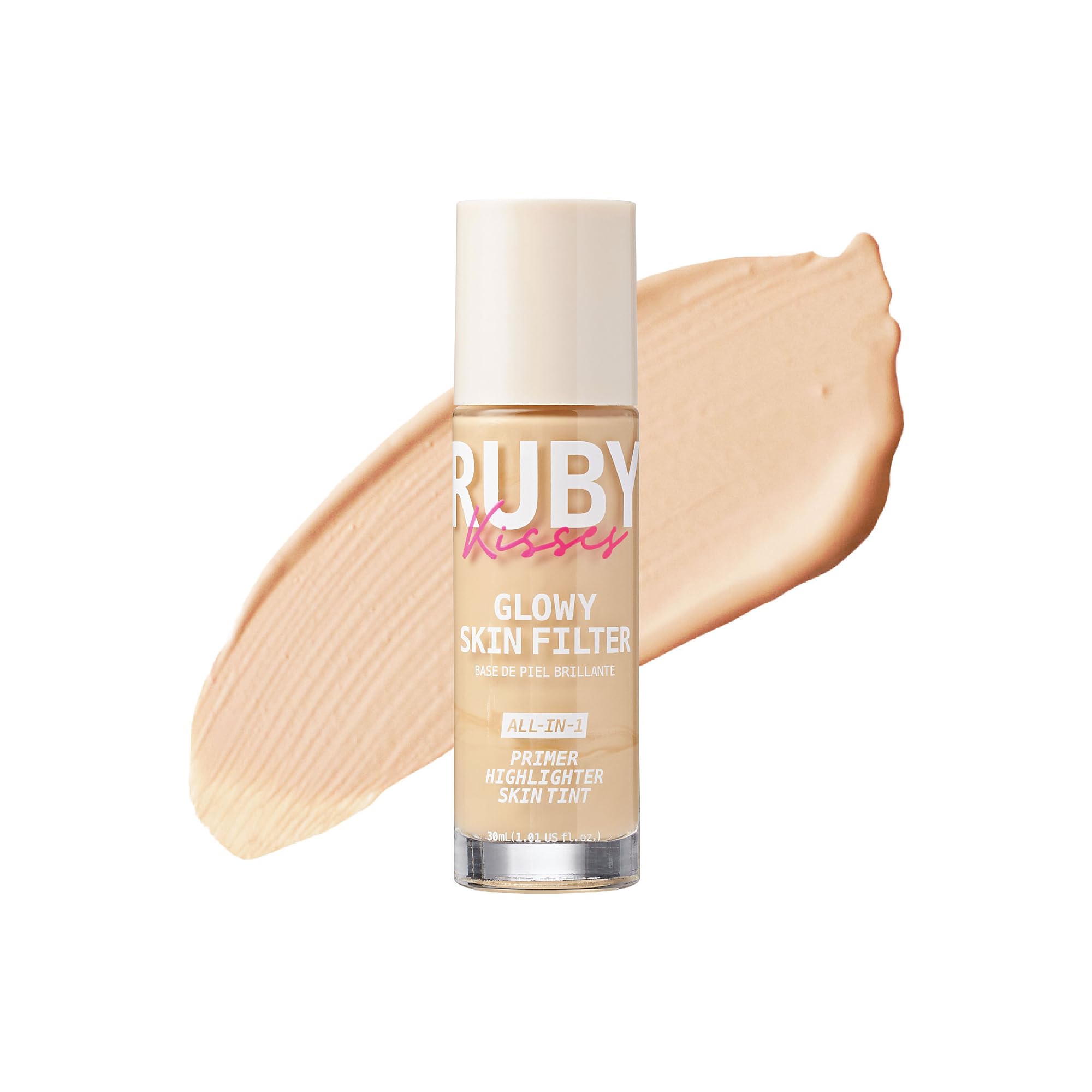 Ruby KissesGlowy Skin Filter Foundation - All-in-1 Primer, Skin Tint & Highlighter, Hydrating Light Coverage with Squalane, Natural Dewy Finish, Luminous & Radiant Glow (Light)
