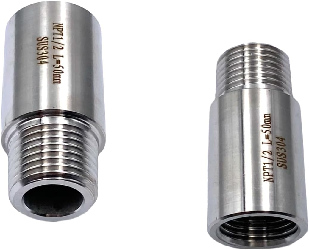 3 Pcs Stainless Steel Pipe Fittings, 1/2" NPT Male X 1/2" NPT Female Thread Nipple Cast Pipes Extension for Irrigation, Shower Head,Fuel Equipment, Plumbing and Pneumatic System,Length=1.97"/50mm