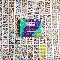 SOFTZO 3D Stickers for Children - 45 Puffy Sheets with 1300+ Kids Sticker - Perfect for Party Bag Fillers, Scrapbooking, Fun with Stickers of Cars, Letters, Numbers, Dinosaur, Stars, Alphabet & More