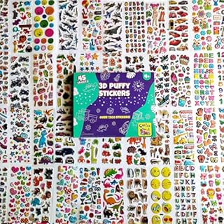 SOFTZO 3D Stickers for Children - 45 Puffy Sheets with 1300+ Kids Sticker - Perfect for Party Bag Fillers, Scrapbooking, Fun with Stickers of Cars, Letters, Numbers, Dinosaur, Stars, Alphabet & More