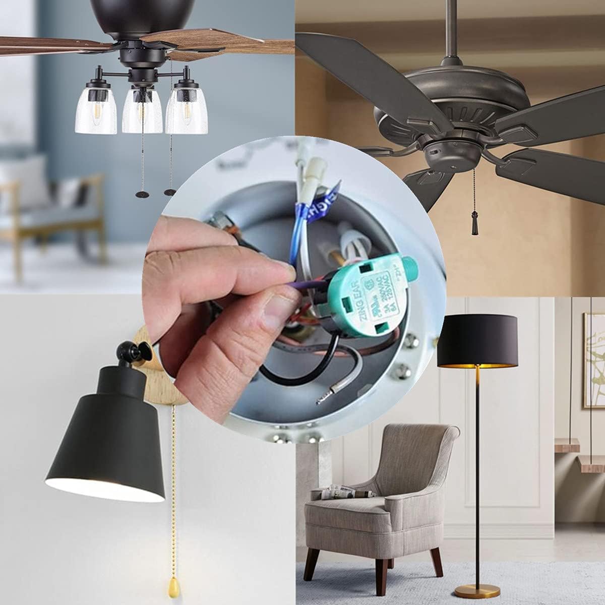 Ceiling Fan Switch ZE-268S6,3 Speed 4 Wire Ceiling Fan Pull Chain Control,Pull Chain Cord Switch Control for Ceiling Fans,Bronze