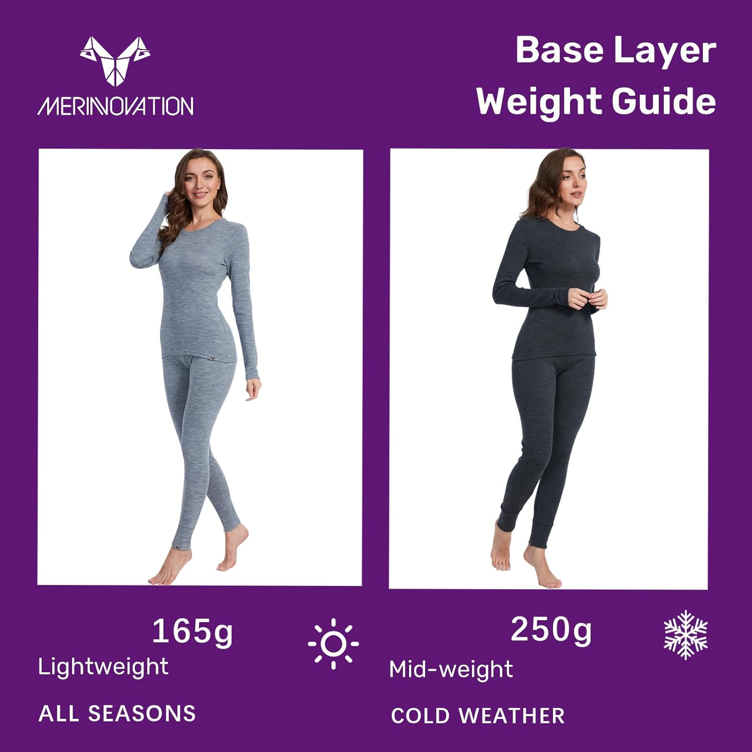 MERINNOVATION Merino Wool Base Layer Set for Women 100% Merino Wool Thermal Underwear Sets Lite - Midweight Top, Bottom - Image 4