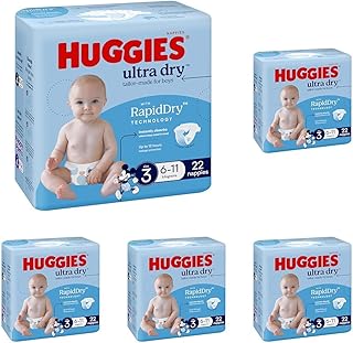 Huggies Ultra Dry Nappies Boy Size 3 (6-11kg) 22 Count (Pack of 5)