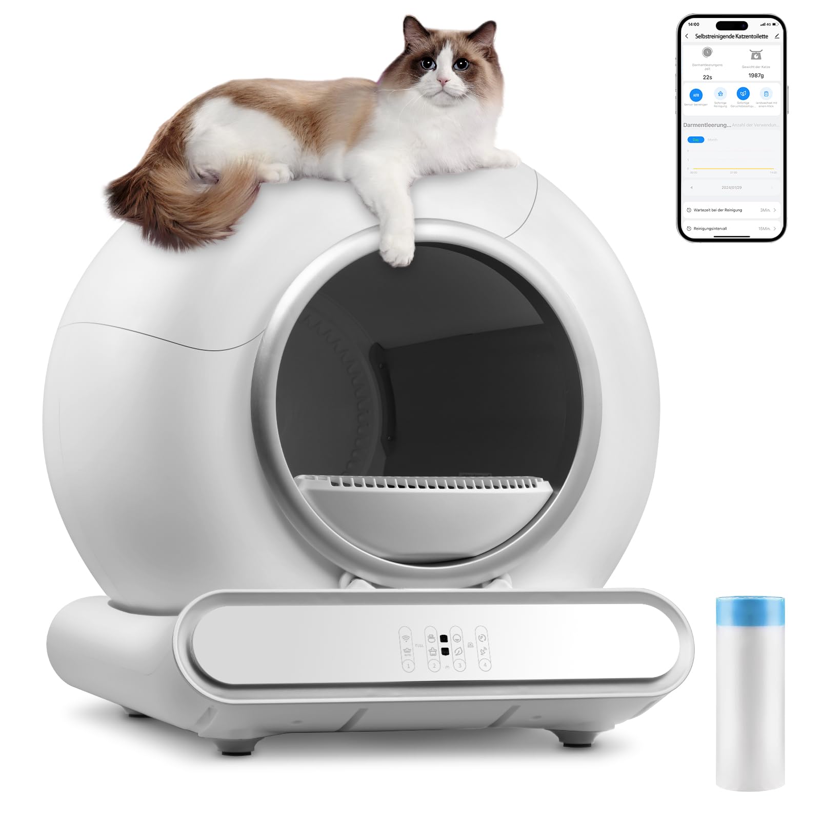 Self-Cleaning Cat Litter Tray, 65L+9L Large XXl Electric Cat Litter Box Self Cleaning with Infrared Detector and Weight Sensors, Electrolytic Deodorization, Silent, Automatic cat litter Tray