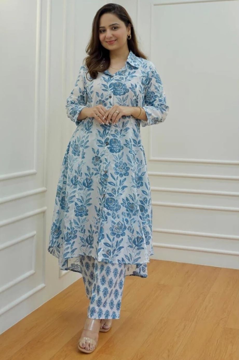 Leriya Fashion Ethnic Co Ord Set For Women Sky Blue