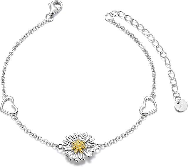 LONAGO Sunflower Bracelet 925 Sterling Silver Personalised Name Bracelet Jewelry with I Love You 100 Languages Stone
