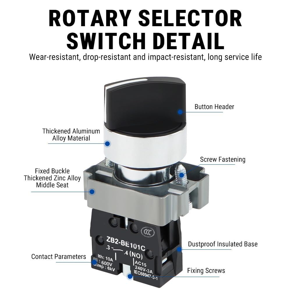 Selettore rotativo tondo 22 mm 2 posizioni NC + NO autobloccante con funzione autobloccante