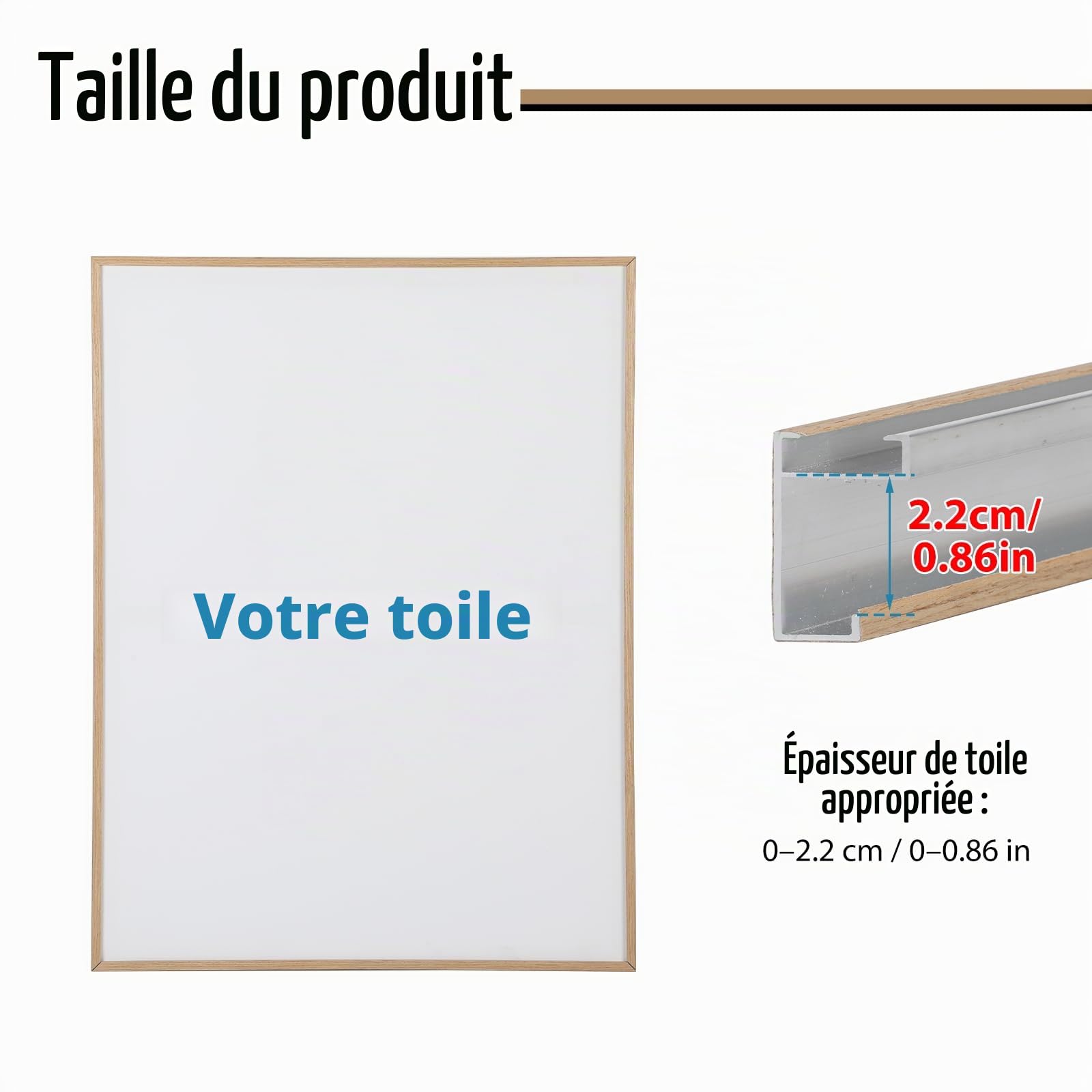 Cadre à joints creux 60 x 80 cm, cadre en aluminium pour toile, montage sans perçage, facilement amovible pour changement de motif, cadre photo noir pour toile/châssis (couleur bois, 60 x 80 cm)
