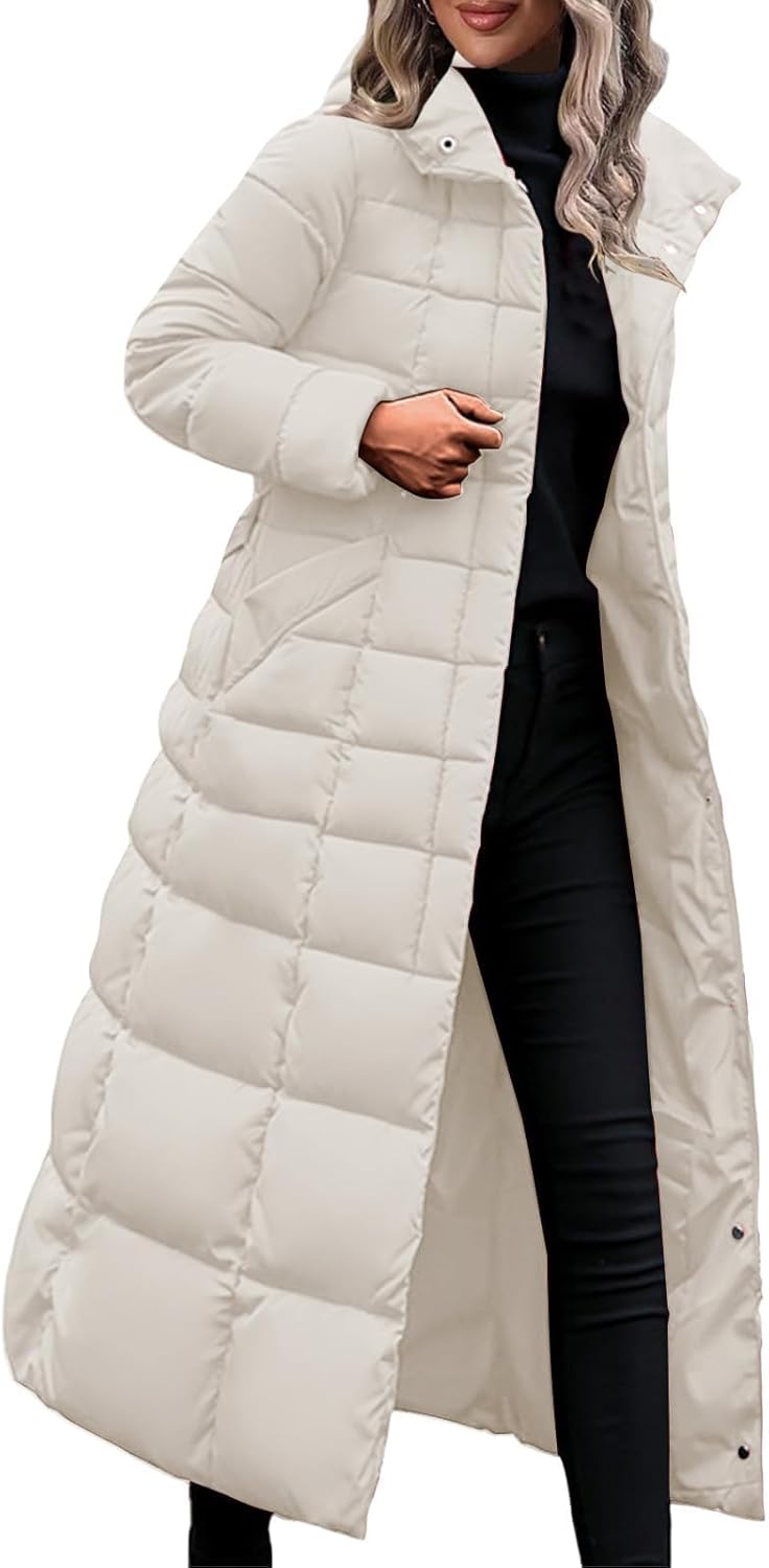 Long Winter Coats For Women Casual Thickened Warm Long Sleeve Parka Zip Up Padded Quilted Down Jacket With Hood