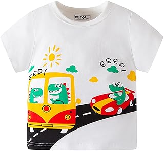 Camisetas infantis para bebês meninos e meninas verão carros de desenho animado manga curta gola redonda camisetas camisetas camisetas para (bege, 4-5 anos)