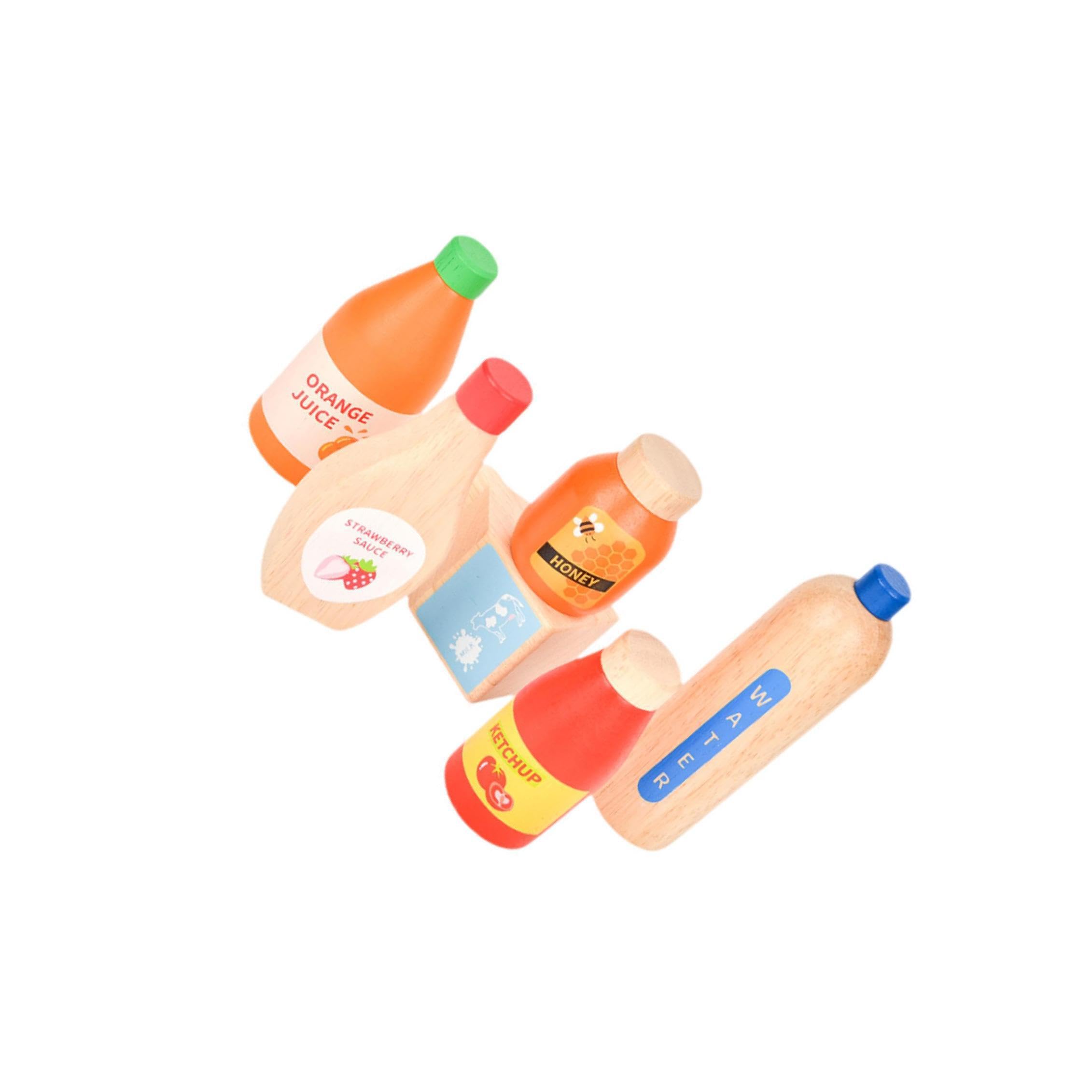 Guangcailun Small Food Wooden Toys Drinks Fresh Play Set Engage In Role Playing With Cute Juice Bottles And Beverages Wooden Play Foods For Kids Pretend Drinks Set